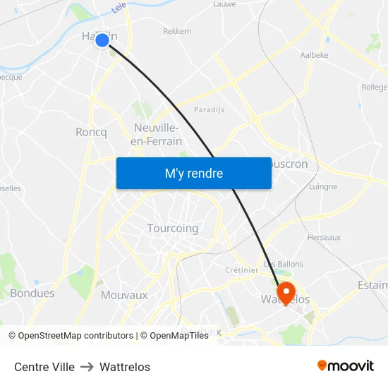 Centre Ville to Wattrelos map