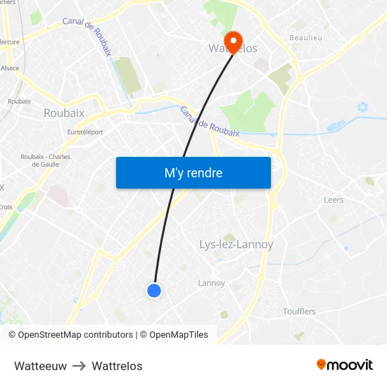 Watteeuw to Wattrelos map