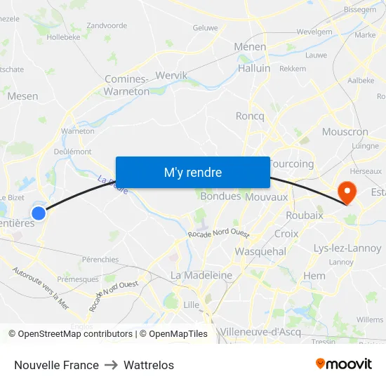 Nouvelle France to Wattrelos map