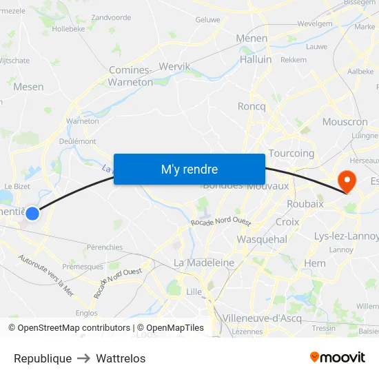 Republique to Wattrelos map