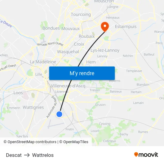 Descat to Wattrelos map
