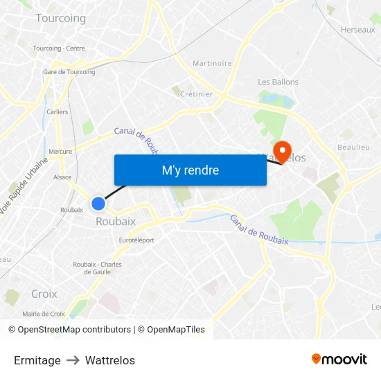 Ermitage to Wattrelos map