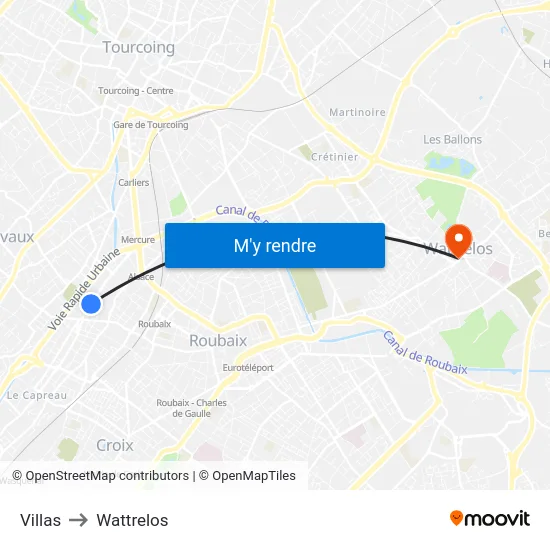 Villas to Wattrelos map