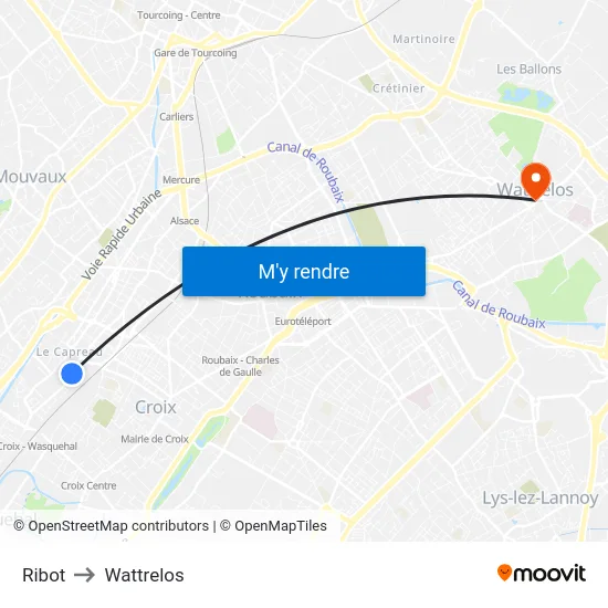 Ribot to Wattrelos map