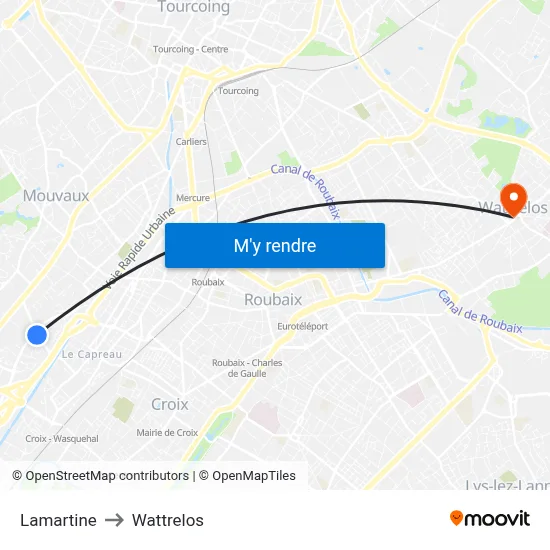Lamartine to Wattrelos map