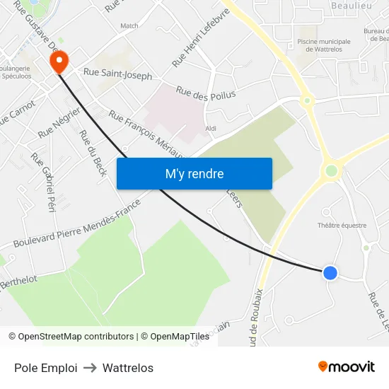 Pole Emploi to Wattrelos map