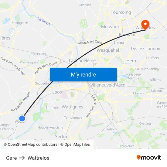 Gare to Wattrelos map