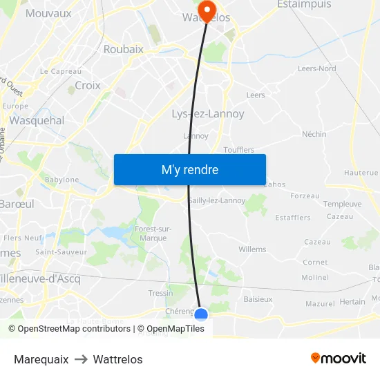 Marequaix to Wattrelos map