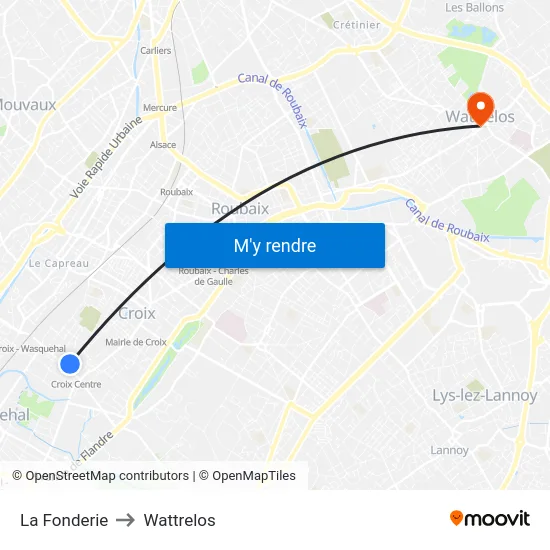 La Fonderie to Wattrelos map
