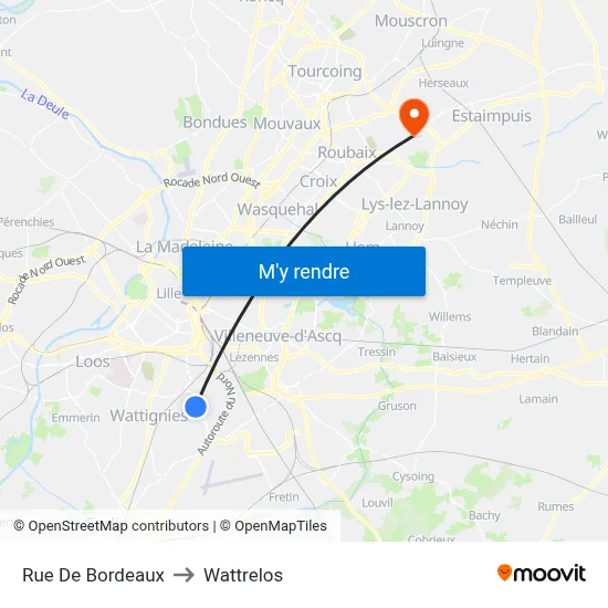 Rue De Bordeaux to Wattrelos map