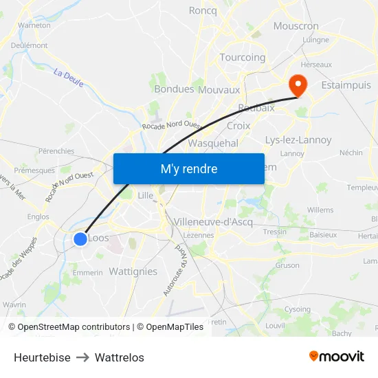 Heurtebise to Wattrelos map