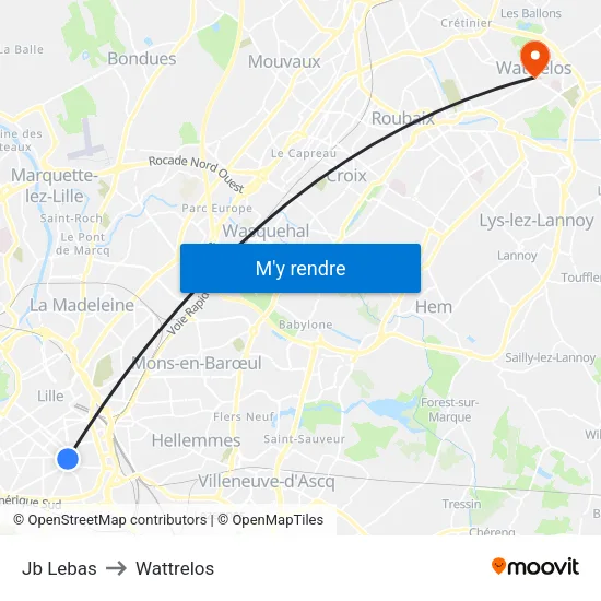 Jb Lebas to Wattrelos map