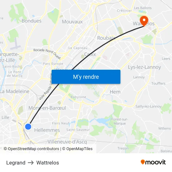 Legrand to Wattrelos map