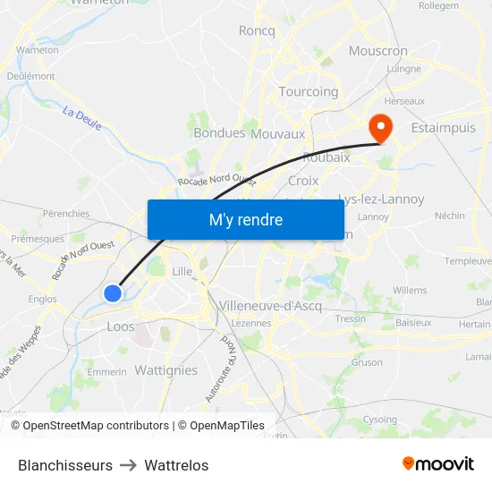Blanchisseurs to Wattrelos map