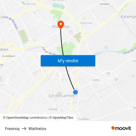 Fresnoy to Wattrelos map