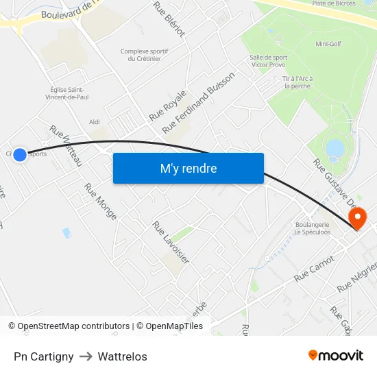 Pn Cartigny to Wattrelos map