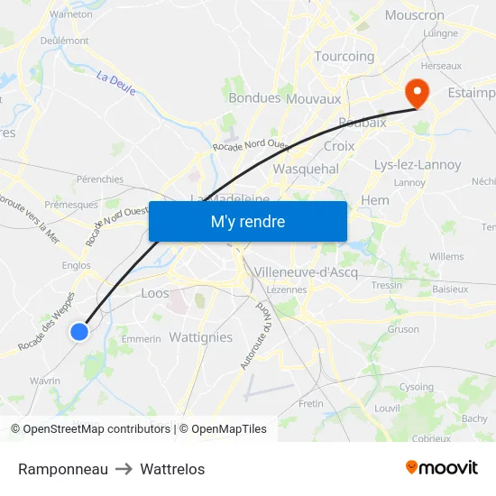 Ramponneau to Wattrelos map