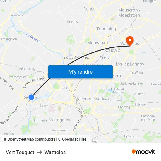 Vert Touquet to Wattrelos map