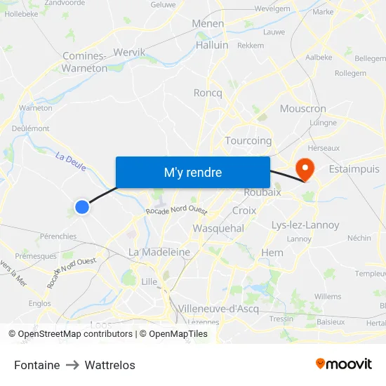 Fontaine to Wattrelos map