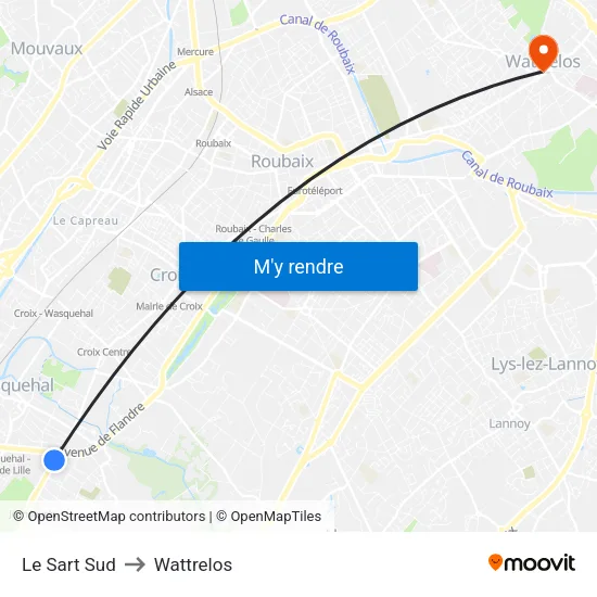 Le Sart Sud to Wattrelos map