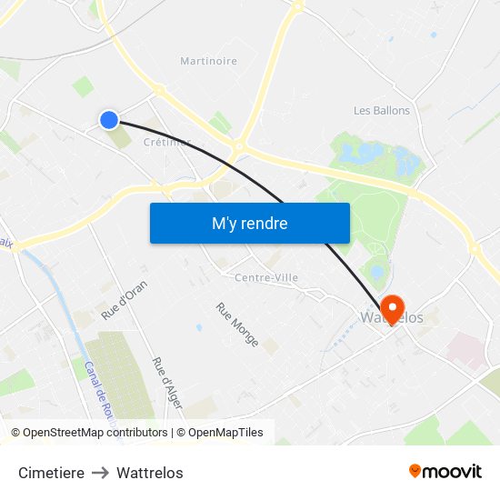 Cimetiere to Wattrelos map