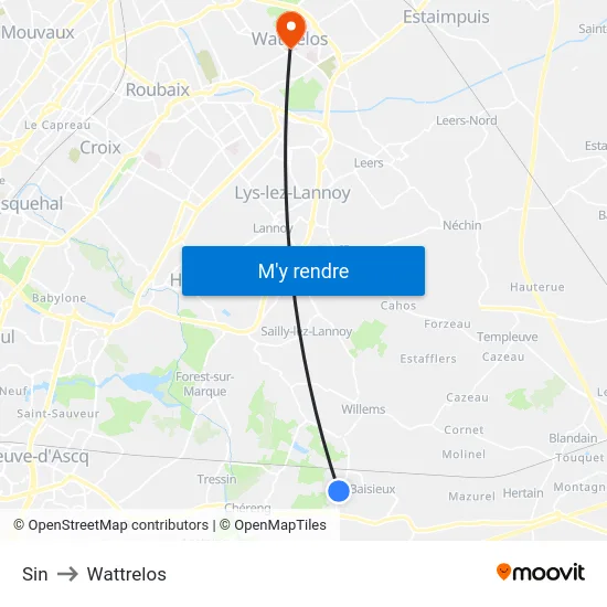 Sin to Wattrelos map