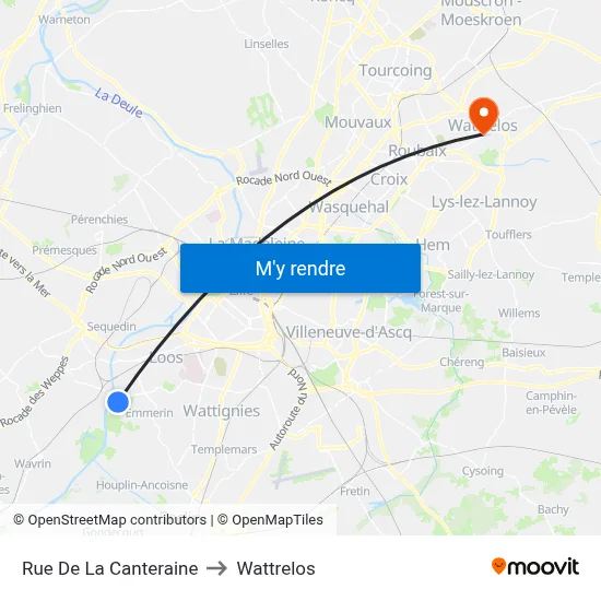 Rue De La Canteraine to Wattrelos map