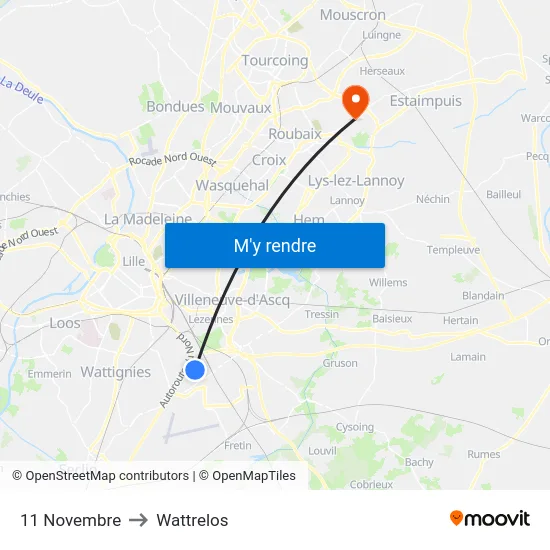 11 Novembre to Wattrelos map