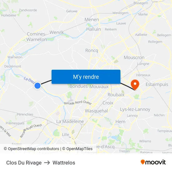 Clos Du Rivage to Wattrelos map