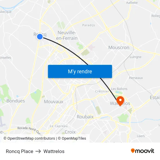 Roncq Place to Wattrelos map