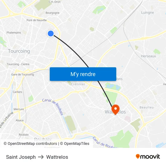 Saint Joseph to Wattrelos map