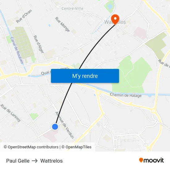 Paul Gelle to Wattrelos map