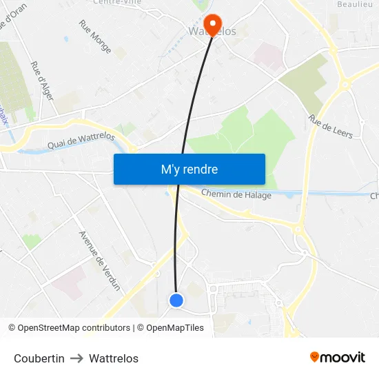 Coubertin to Wattrelos map