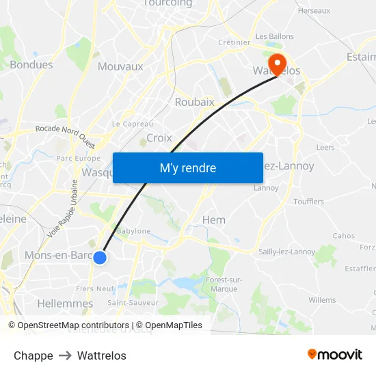 Chappe to Wattrelos map