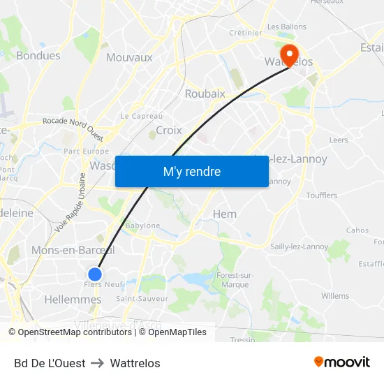 Bd De L'Ouest to Wattrelos map