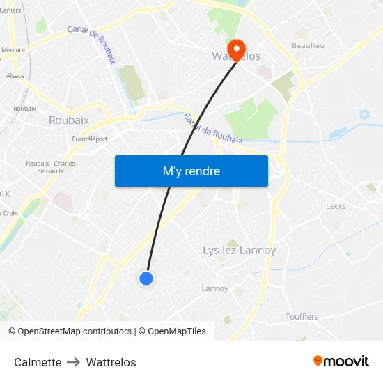 Calmette to Wattrelos map