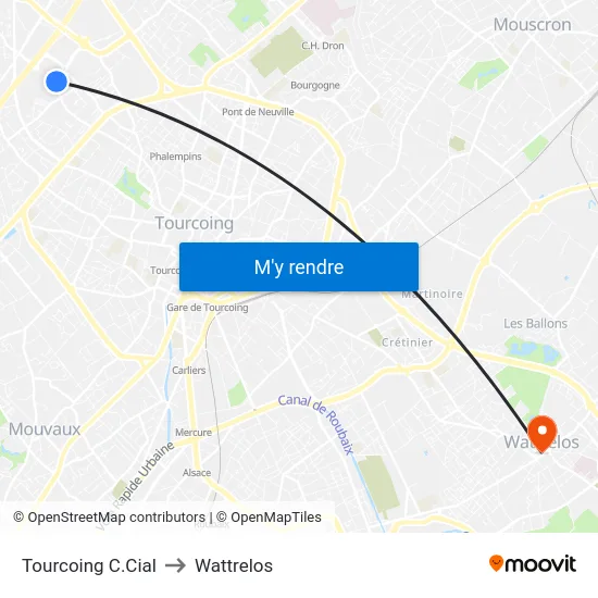 Tourcoing C.Cial to Wattrelos map