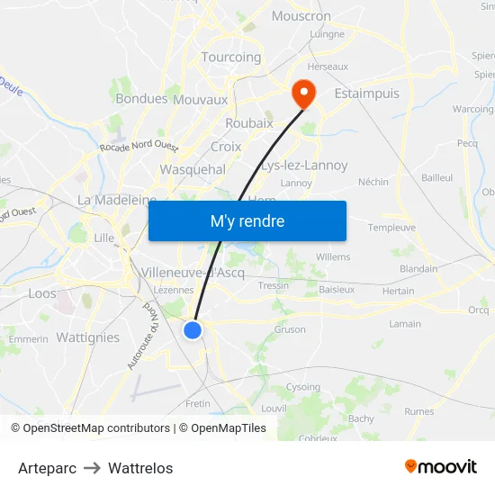 Arteparc to Wattrelos map