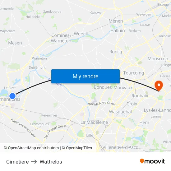 Cimetiere to Wattrelos map