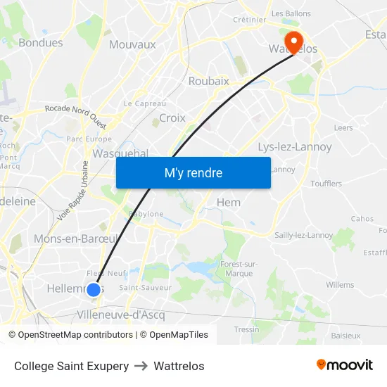 College Saint Exupery to Wattrelos map