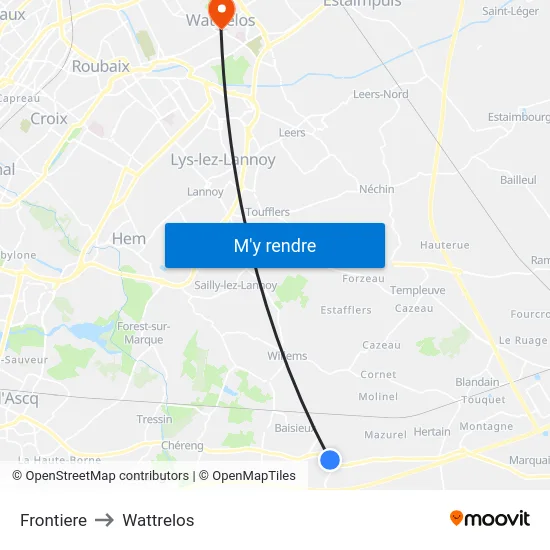 Frontiere to Wattrelos map