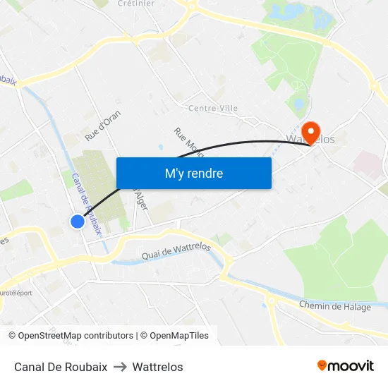Canal De Roubaix to Wattrelos map
