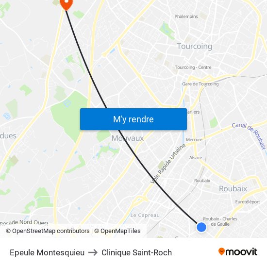 Epeule Montesquieu to Clinique Saint-Roch map