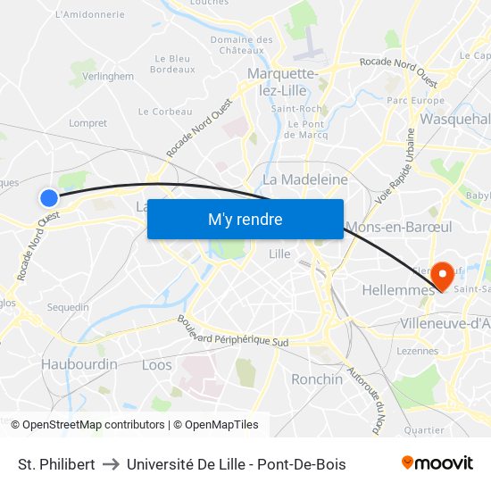 St. Philibert to Université De Lille - Pont-De-Bois map