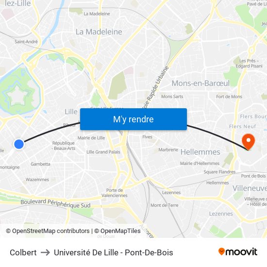 Colbert to Université De Lille - Pont-De-Bois map