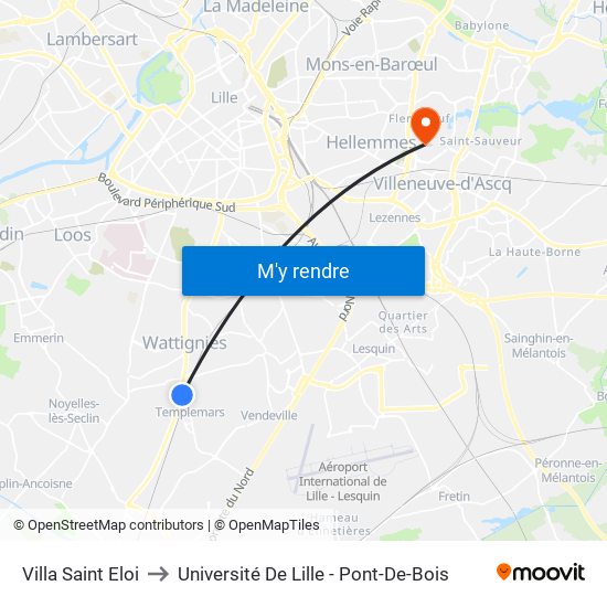 Villa Saint Eloi to Université De Lille - Pont-De-Bois map