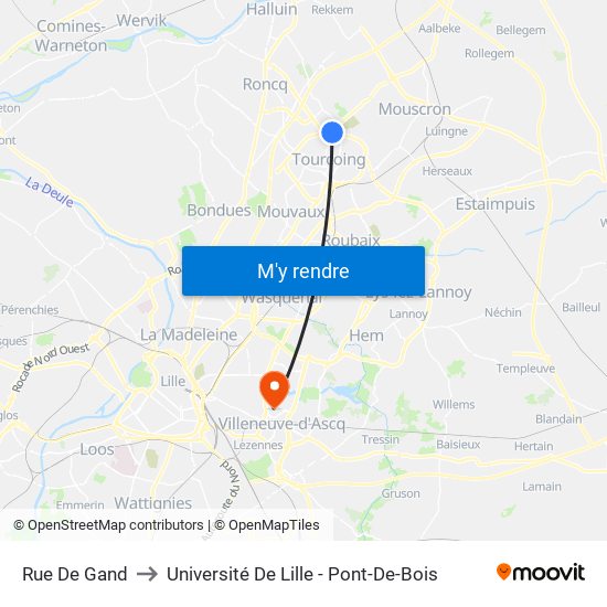 Rue De Gand to Université De Lille - Pont-De-Bois map