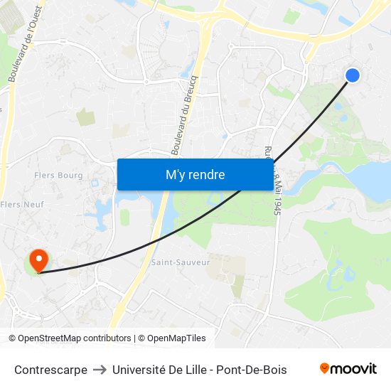 Contrescarpe to Université De Lille - Pont-De-Bois map