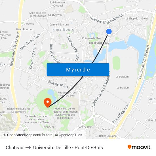 Chateau to Université De Lille - Pont-De-Bois map