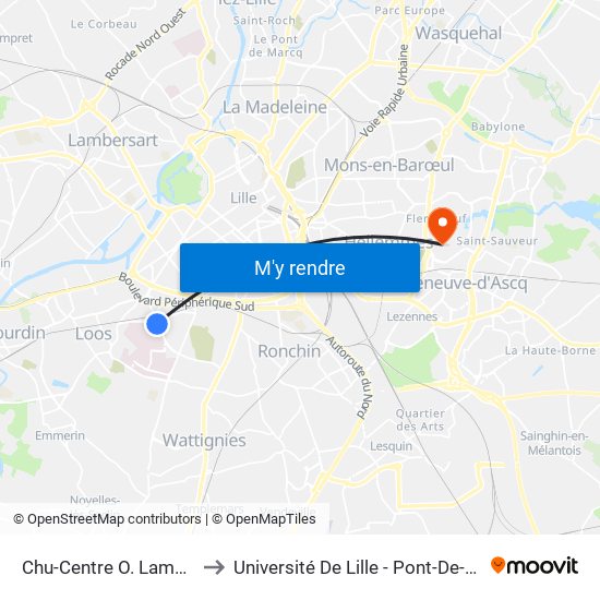 Chu-Centre O. Lambret to Université De Lille - Pont-De-Bois map